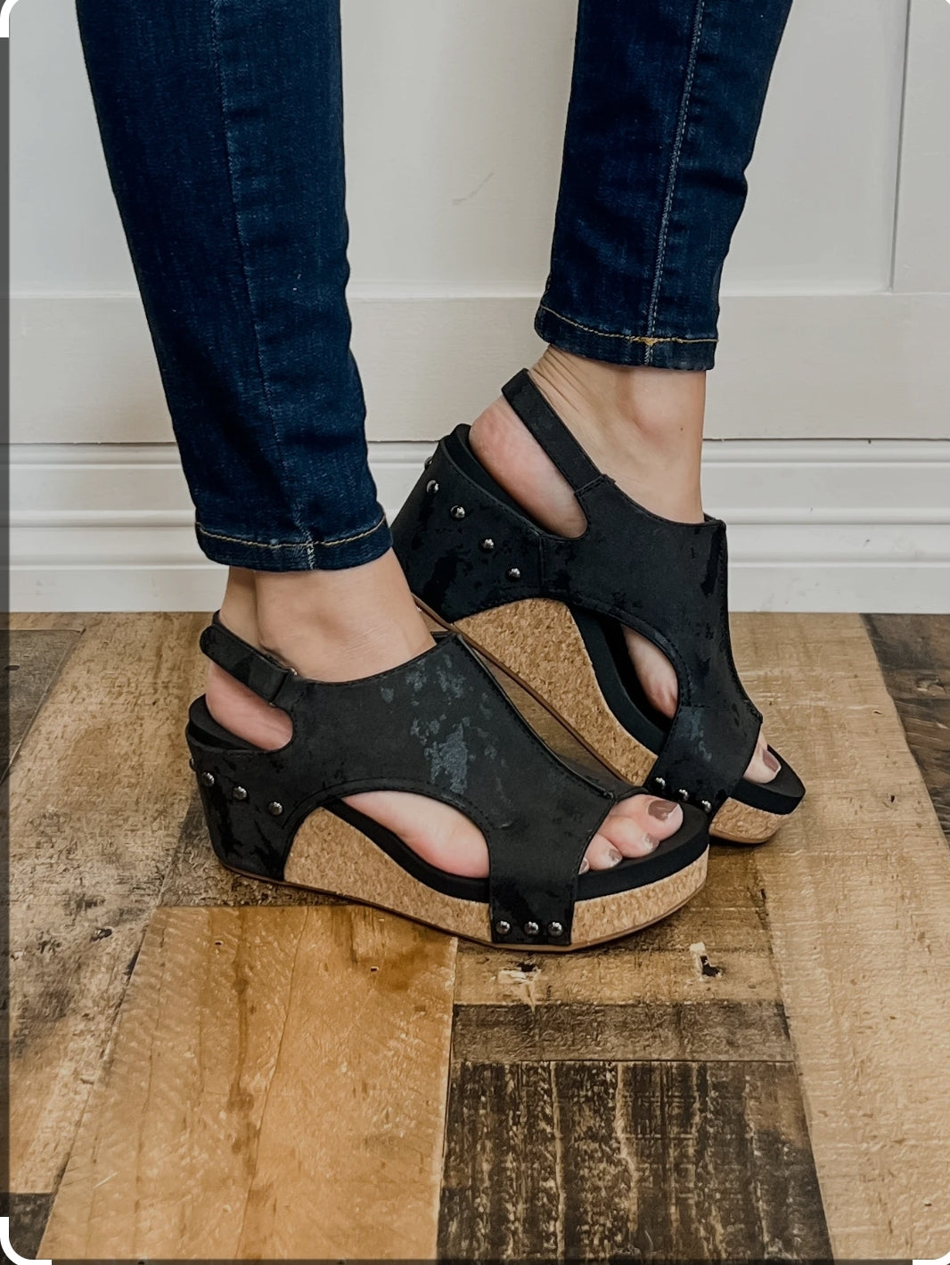 Corky Black Metallic Wedge Shoe