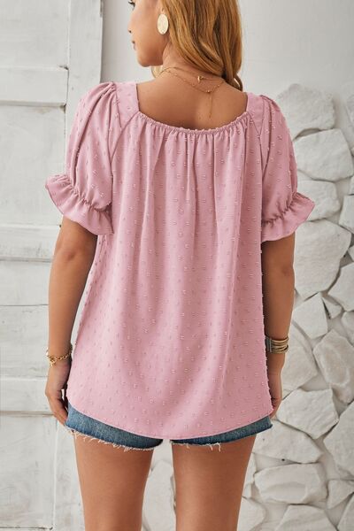 Swiss Dot Smocked Square Neck Short Sleeve T-Shirt