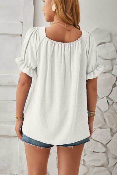 Swiss Dot Smocked Square Neck Short Sleeve T-Shirt